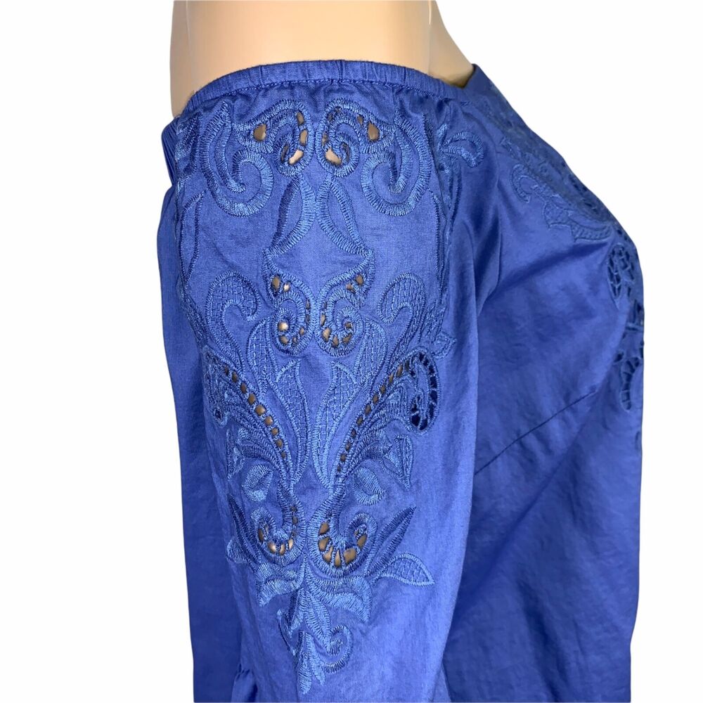 Chicos Womens Blouse Top Shirt Off Shoulder Bell Sleeve Blue Size 0 Small 4 - Picture 5 of 13
